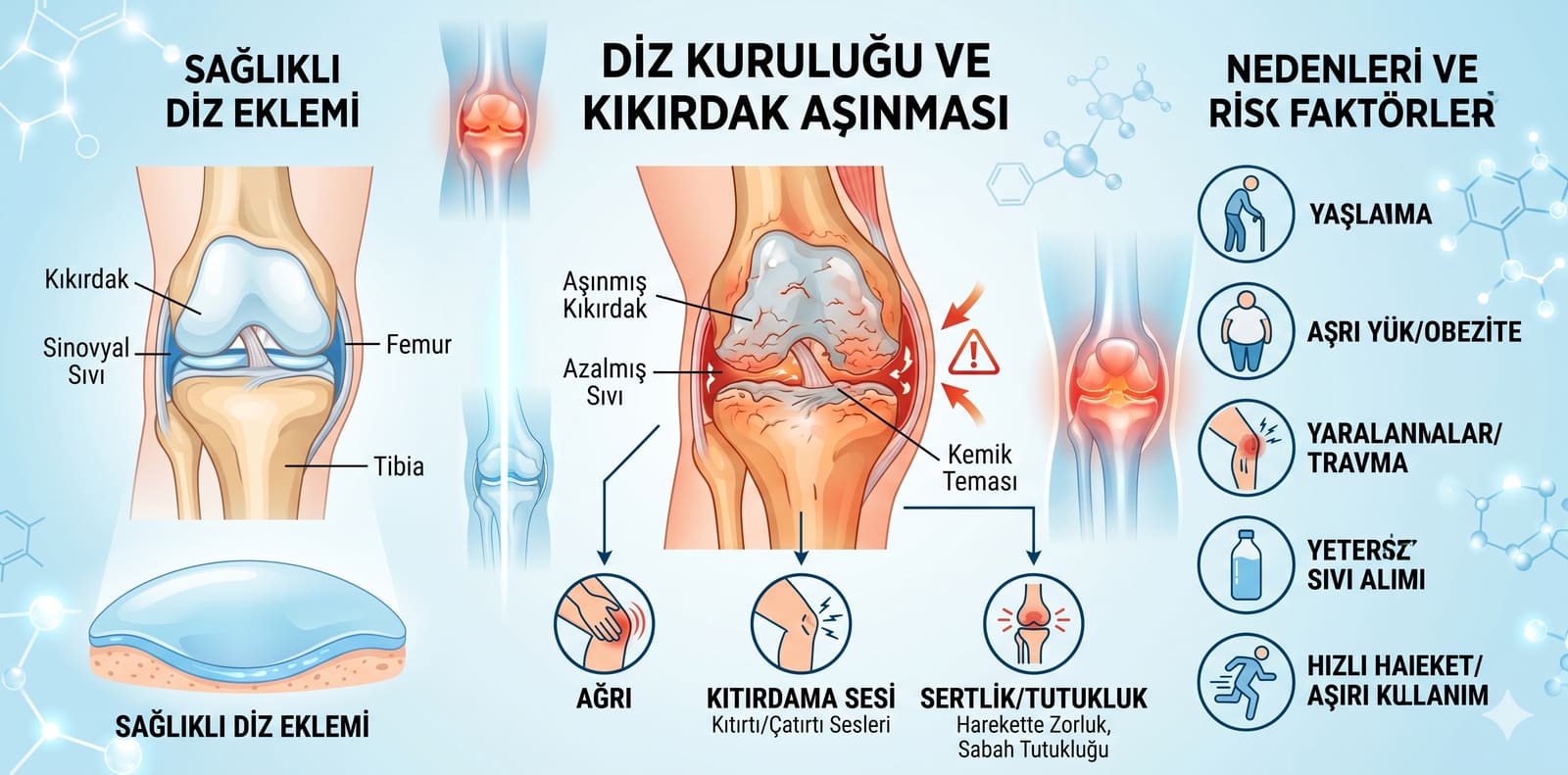 Diz çevresi kuruluğu ve diz eklemi hakkında bilgilendirici görsel
