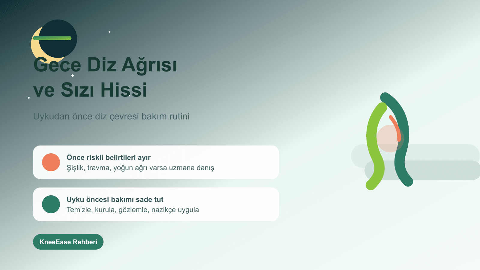 Gece diz ağrısı ve sızı hissi için uyku öncesi bakım rehberi görseli